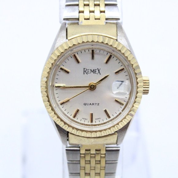 Vintage REMEX Watch Unisex Silver & Gold Tone Stainless Steel White Dial - Picture 2 of 8